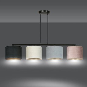 Lampadario 4 Luci Hilde In Acciaio Nero E Paralumi In Tessuto Multicolore