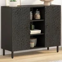 Credenza Nera 90x33x75 cm in Legno Massello di Mango 356847