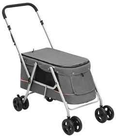 Passeggino Cani Pieghevole Grigio 100x49x96cm Tessuto Di Lino /