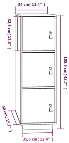 Credenza Nera 34x40x108,5 cm in Legno Massello di Pino