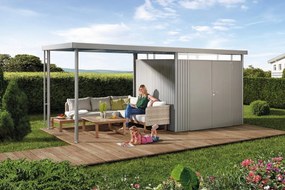 Casetta da giardino BIOHORT Highline H3 in acciaio grigio scuro con porta doppio battente, superficie interna 5.34 m² e spessore parete 0.5 mm