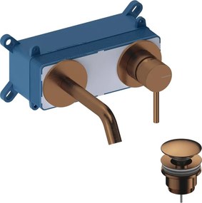 Rubinetto per lavabo Loop monocomando a parete per lavabo bocca 14cm + corpo incasso + piletta di scarico rose gold brushed