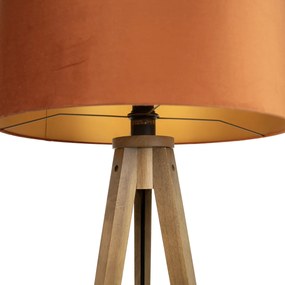 Lampada da terra in legno con paralume arancione e interno dorato 50cm - Tripod Classic