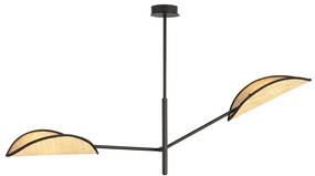 Lampadario 2 Luci Eridano In Acciao Nero E Rattan Con Bracci Mobili