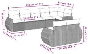 Set Divano da Giardino 8 pz con Cuscini Grigio in Polyrattan