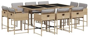 Set pranzo da giardino 11 pz con cuscini beige misto polyrattan