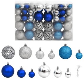 Set Palline di Natale 100 pz 3/4/6 cm, Blu e Argento