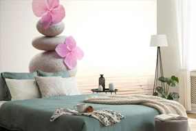 Carta da parati – Equilibrio di pietre e fiore rosa