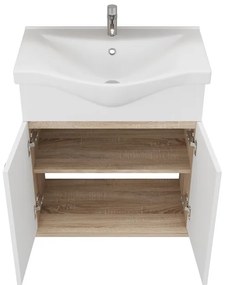 Kamalu - Mobile bagno a terra o sospeso 65 cm bicolore bianco e legno chiaro | LAC-ESTIA-65