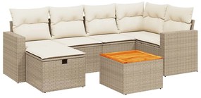 Set divani da giardino 7 pz con cuscini beige in polyrattan