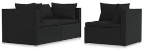 Set divani da giardino 3 pz con cuscini in polyrattan nero