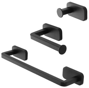 Set 3pz con appendino, porta rotolo e porta salviette a muro in acciaio nero Cubik