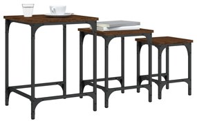 Tavolini impilabili 3 pz rovere marrone in legno multistrato