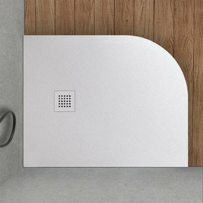 Piatto doccia resina 80x100 semicircolare destro bianco pietra riducibile  Loren