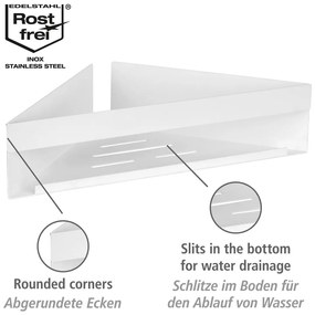 Mensola da bagno senza foratura/ad angolo bianco opaco in acciaio inox con aggancio Turbo-loc Genova – Wenko