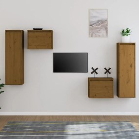 Mobili Porta Tv 4 Pz Ambra İn Legno Massello Di Pino /