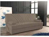 Divano letto Ramon, Divano letto contenitore a 3 posti con 2 cuscini inclusi, Sof da soggiorno in tessuto imbottito con apertura click-clack, Cm 181x81h88, Beige