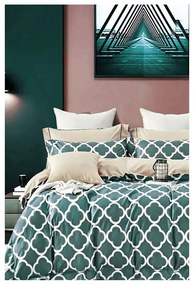Biancheria da letto in cotone verde-beige estesa a quattro pezzi per letto matrimoniale con lenzuolo 200x220 cm Geometric - Mila Home