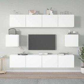 Set Di Mobili Porta Tv 6 Pz Bianco İn Legno Multistrato /