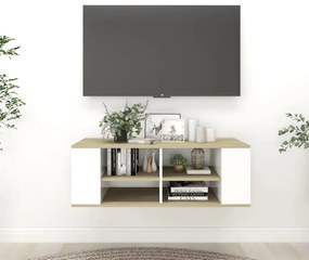 Mobile tv parete bianco rovere sonoma 102x35x35 cm multistrato