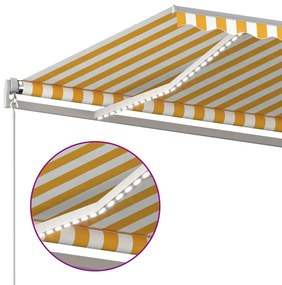 Tenda da Sole Retrattile Manuale LED 400x350 cm Giallo Bianco