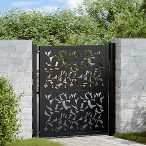 Cancello Giardino Nero 105x106 Cm İn Acciaio Design A Foglia /
