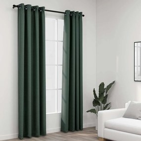 Tende Oscuranti Effetto Lino Con Occhielli 2 Pz Verdi 140x245cm /