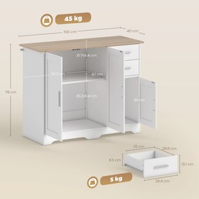 Credenza Moderna Buffet 100x40x78 cm con 2 Cassetti e 2 Armadietti in Legno Bianco e color Legno...
