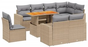 Set divano da giardino 9 pz con cuscini beige in polyrattan