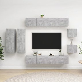 Set Di Mobili Porta Tv 8 Pz Grigio Cemento İn Legno Multistrato /