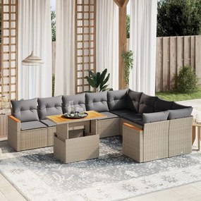 Set divano da giardino 10 pz con cuscini beige in polyrattan