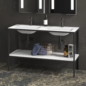 Kamalu - Mobile metallico a terra 120 cm con doppio lavabo NET-120