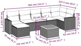 Set divano da giardino 8 pz con cuscini beige in polyrattan