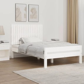 Testiera Da Parete Bianca 108x3x60 Cm İn Legno Massello Di Pino /
