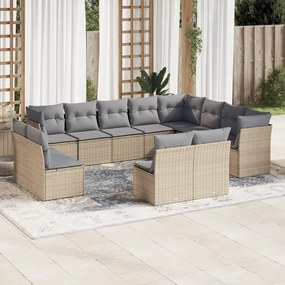 Set divani da giardino 12 pz con cuscini beige in polyrattan