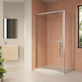 Porta doccia scorrevole H 200 cm per nicchia in vetro trasparente SP. 27 mm, profilo argento