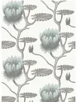 Cole & Son Carta da parati Summer Lily - Soft Aqua on White