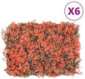 Recinzione Foglie Acero Artificiali 6 Pz Rosso Chiaro 40x60cm /