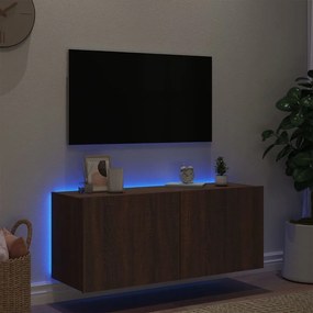 Mobile tv a parete con luci led rovere marrone 100x35x41 cm