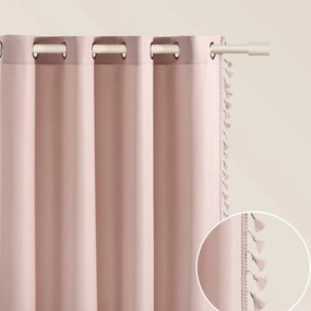Tenda rosa cipria LARA su cerchi argentati con nappe 140 x 280 cm