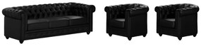 Divano 3 posti e 2 poltrone CHESTERFIELD in similpelle Nero