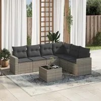 Set Divani da Giardino 7 pz con Cuscini Grigio in Polyrattan 3251357