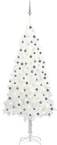 Albero di Natale Artificiale Preilluminato con Palline, Albero di Natale Preilluminato con Palline Bianco 210 cm