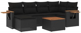 Set divani da giardino con cuscini 7pz nero polyrattan