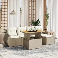 Set Divano da Giardino 6 pz con Cuscini Beige in Polyrattan 3275809