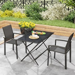 Set 2 Sedie da Giardino Impilabili 56x58x89 cm con Seduta Traspirante in Alluminio e Textilene Grigio Carbone...