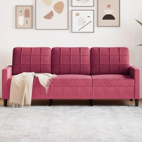 Divano A 3 Posti Rosso Vino 180 Cm İn Velluto /