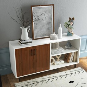 Costway Armadio buffet moderno con porte scomparti aperti gambe in metallo, Armadio credenza da cucina soggiorno Noce