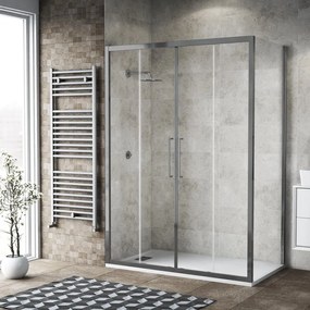 Box doccia con ingresso frontale scorrevole Record L 140 x H 195 cm, vetro 6 mm vetro senza finitura / trasparente profilo cromato