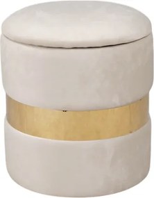 Pouf velluto beige con contenitore e fascia oro Set 2 - OTTAVIA